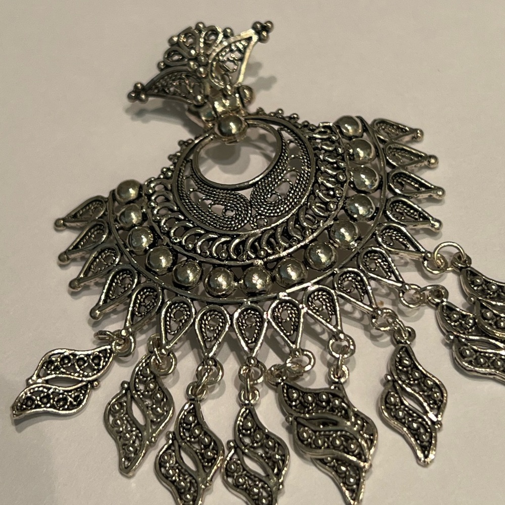 Large carved dangle pendant 925 Sterling Silver
